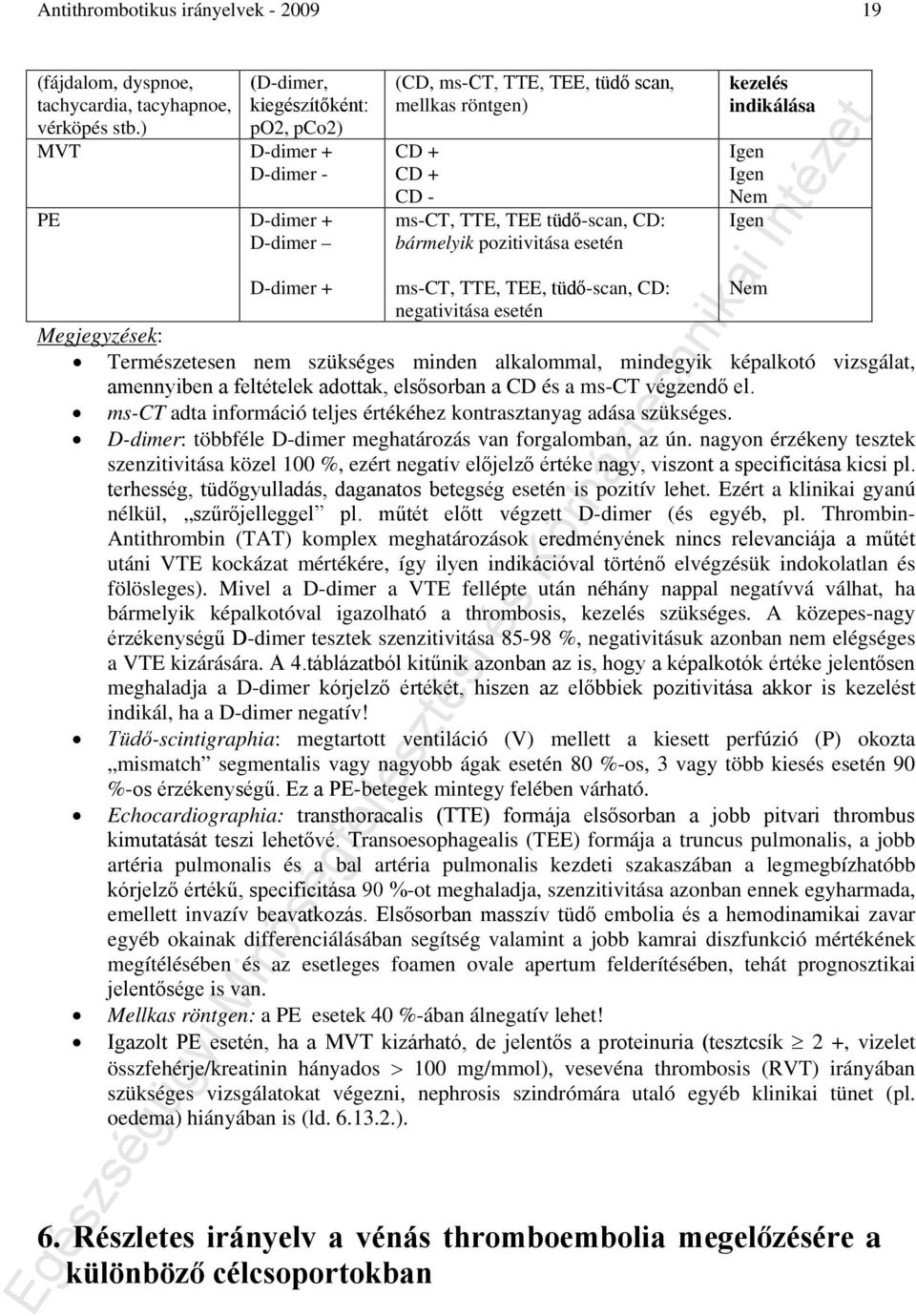 pozitivitása esetén kezelés indikálása Igen Igen Nem Igen D-dimer + ms-ct, TTE, TEE, tüdő-scan, CD: Nem negativitása esetén Megjegyzések: Természetesen nem szükséges minden alkalommal, mindegyik