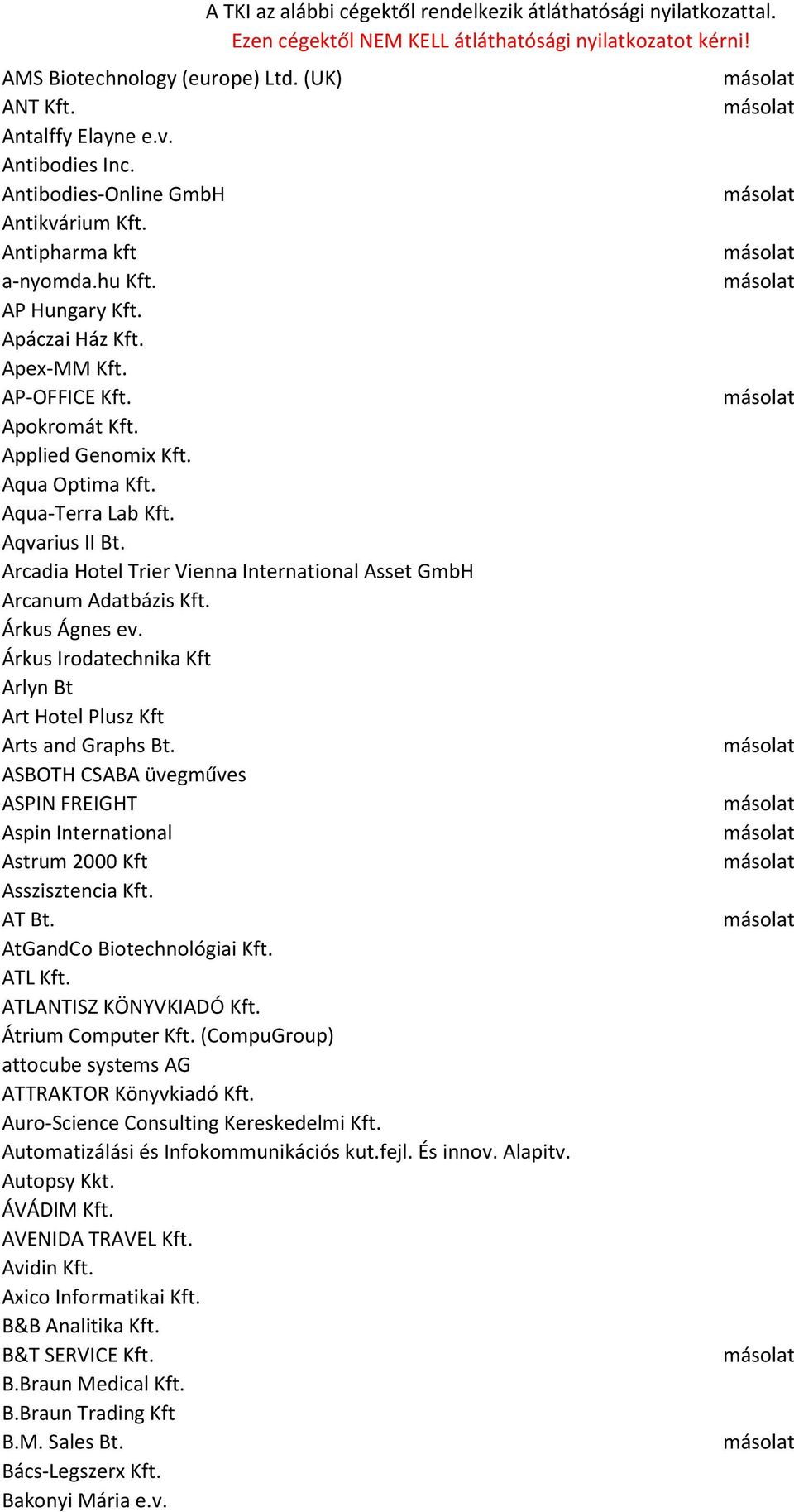 Árkus Irodatechnika Kft Arlyn Bt Art Hotel Plusz Kft Arts and Graphs Bt. ASBOTH CSABA üvegműves ASPIN FREIGHT Aspin International Astrum 2000 Kft Asszisztencia Kft. AT Bt.