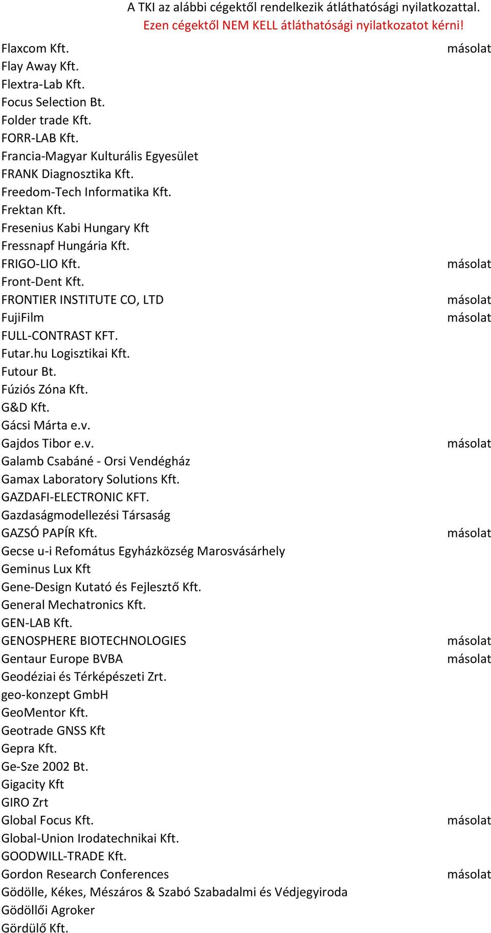 Gácsi Márta e.v. Gajdos Tibor e.v. Galamb Csabáné - Orsi Vendégház Gamax Laboratory Solutions Kft. GAZDAFI-ELECTRONIC KFT. Gazdaságmodellezési Társaság GAZSÓ PAPÍR Kft.