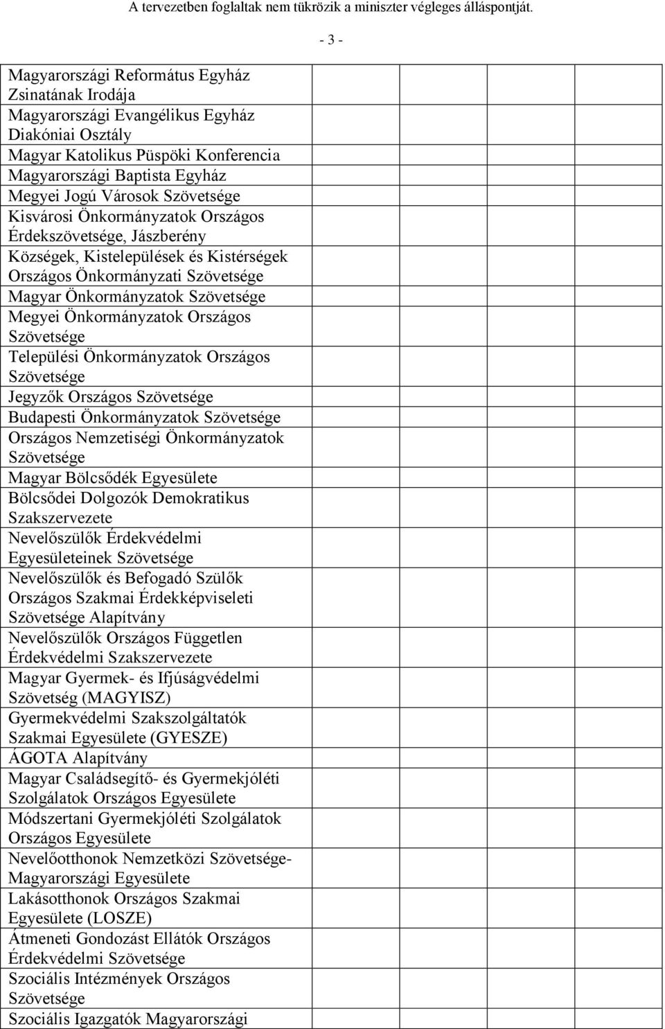 Szövetsége Települési Önkormányzatok Országos Szövetsége Jegyzők Országos Szövetsége Budapesti Önkormányzatok Szövetsége Országos Nemzetiségi Önkormányzatok Szövetsége Magyar Bölcsődék Egyesülete