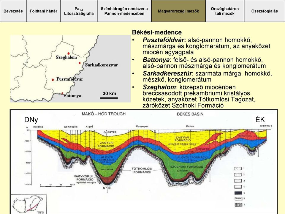 Sarkadkeresztúr: szarmata márga, homokkő, mészkő, konglomerátum Szeghalom: középső miocénben