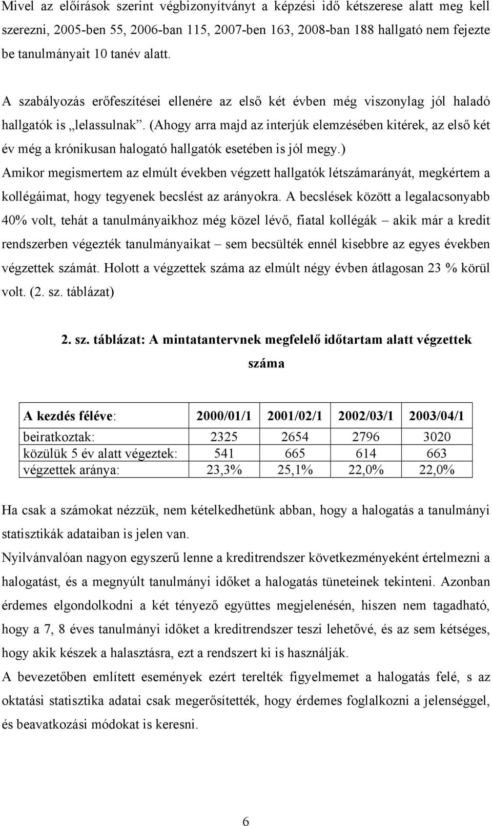 (Ahogy arra majd az interjúk elemzésében kitérek, az első két év még a krónikusan halogató hallgatók esetében is jól megy.