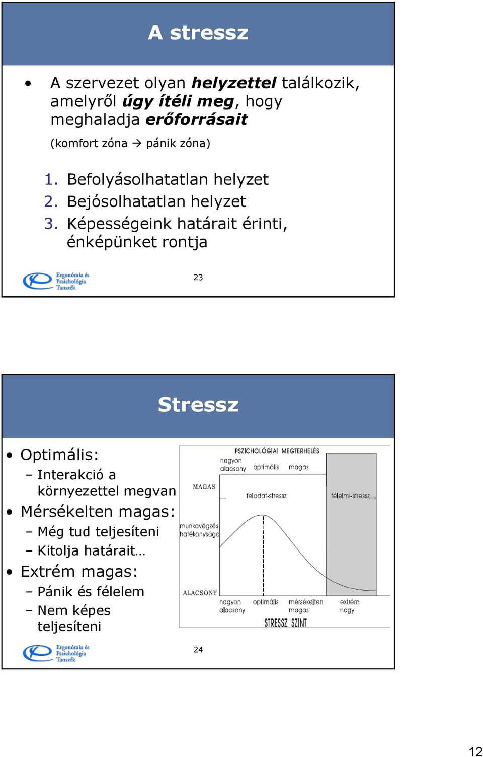 Képességeink határait érinti, énképünket rontja 23 Stressz Optimális: Interakció a környezettel