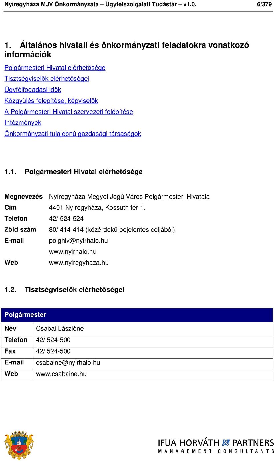 Polgármesteri Hivatal szervezeti felépítése Intézmények Önkormányzati tulajdonú gazdasági társaságok 1.