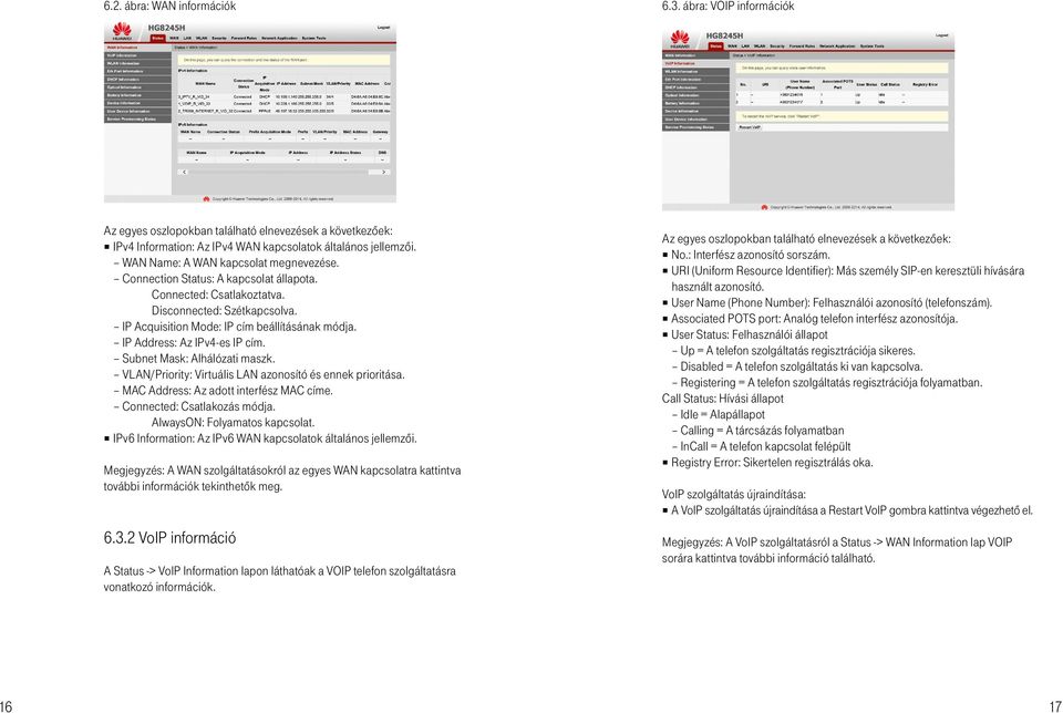 IP Address: Az IPv4-es IP cím. Subnet Mask: Alhálózati maszk. VLAN/Priority: Virtuális LAN azonosító és ennek prioritása. MAC Address: Az adott interfész MAC címe. Connected: Csatlakozás módja.