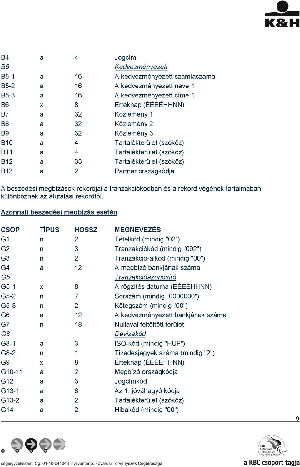 tranzakciókódban és a rekord végének tartalmában különböznek az átutalási rekordtól.