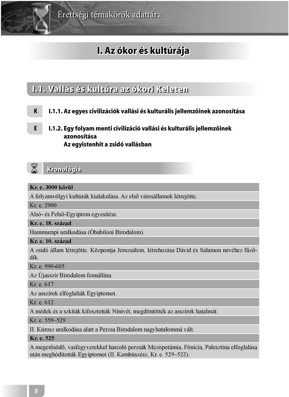 Az első városállamok létrejötte. Kr. e. 2900 Alsó- és Felső-Egyiptom egyesítése. Kr. e. 18. század Hammurapi uralkodása (Óbabiloni Birodalom). Kr. e. 10. század A zsidó állam létrejötte.