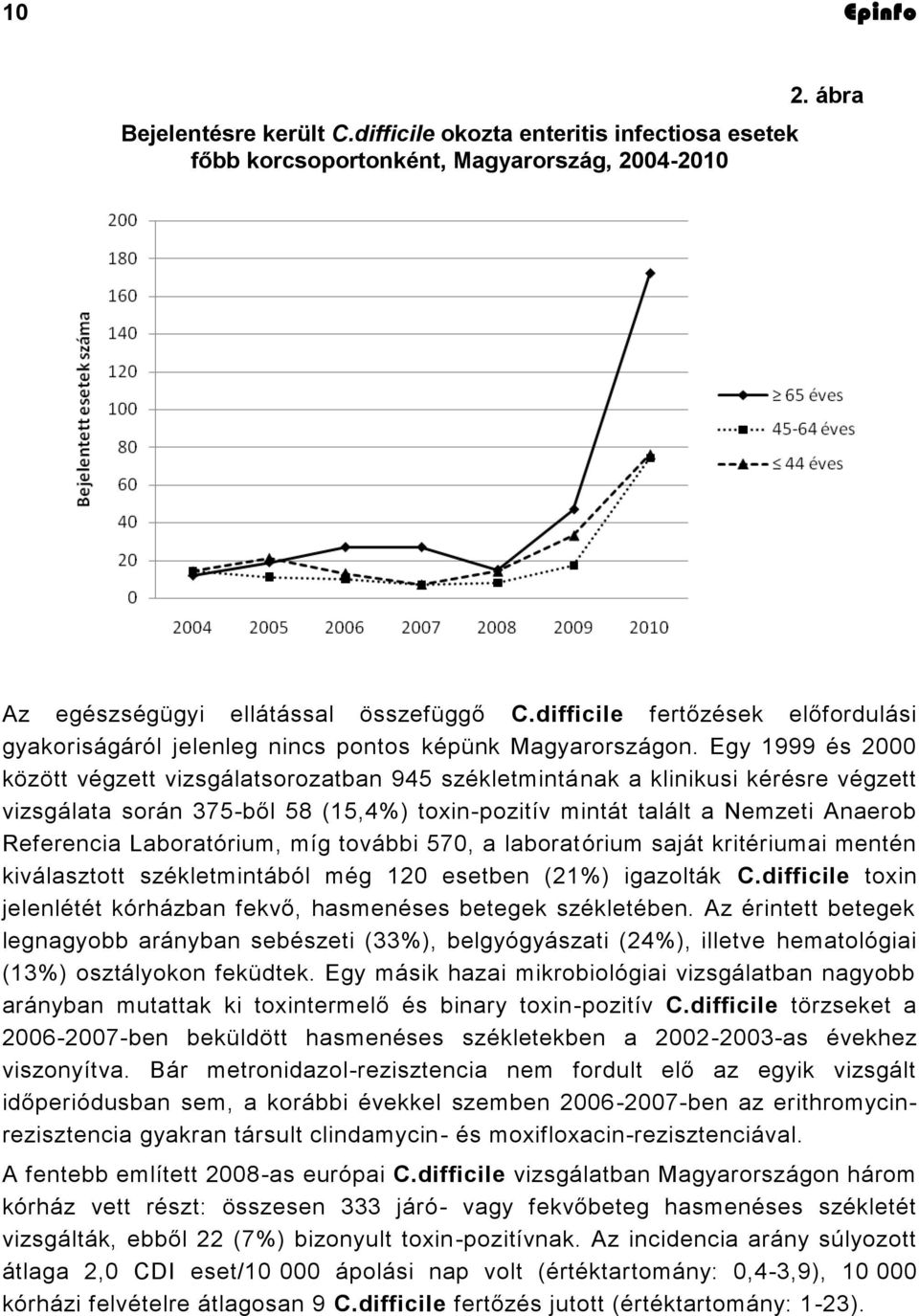 Egy 1999 és 2000 között végzett vizsgálatsorozatban 945 székletmintának a klinikusi kérésre végzett vizsgálata során 375-ből 58 (15,4%) toxin-pozitív mintát talált a Nemzeti Anaerob Referencia