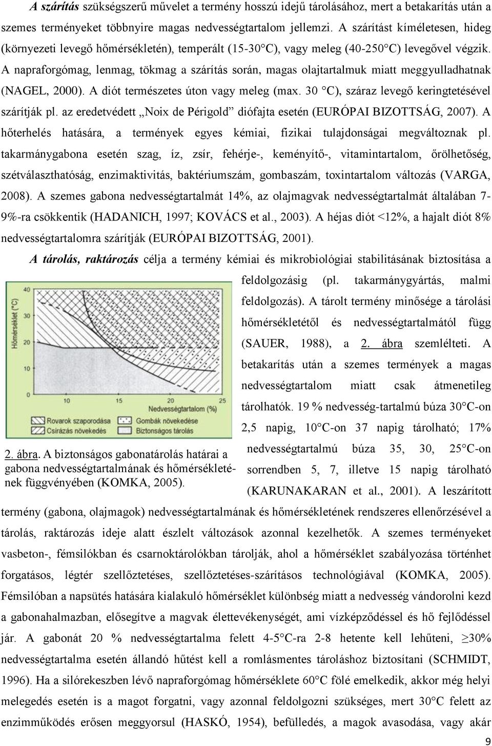 A napraforgómag, lenmag, tökmag a szárítás során, magas olajtartalmuk miatt meggyulladhatnak (NAGEL, 2000). A diót természetes úton vagy meleg (max. 30 C), száraz levegő keringtetésével szárítják pl.