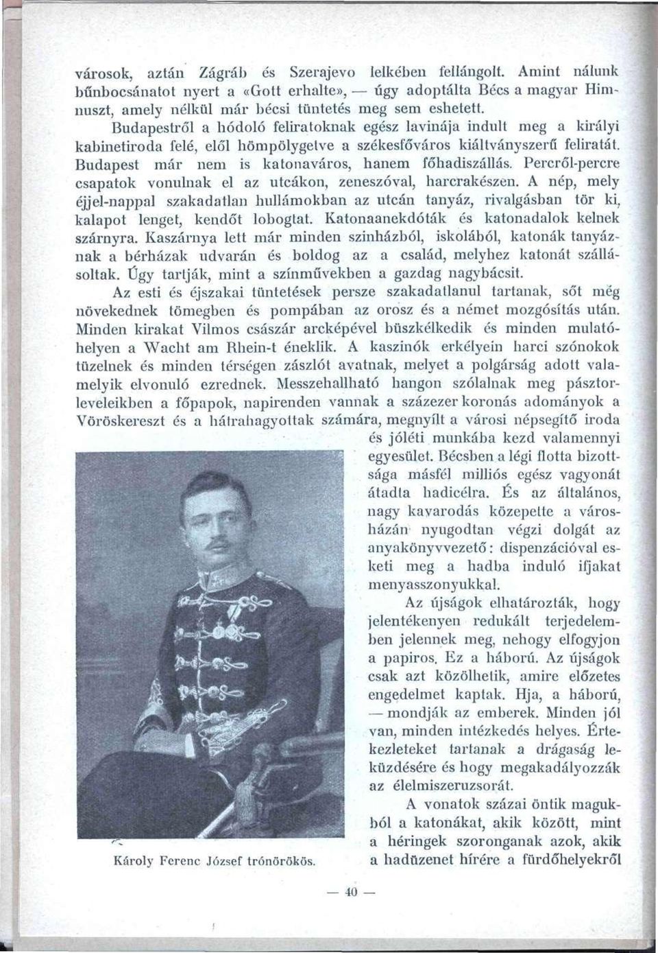 Budapest már nem is katonaváros, hanem főhadiszállás. Percről-percre csapatok vonulnak el az utcákon, zeneszóval, harcrakészen.