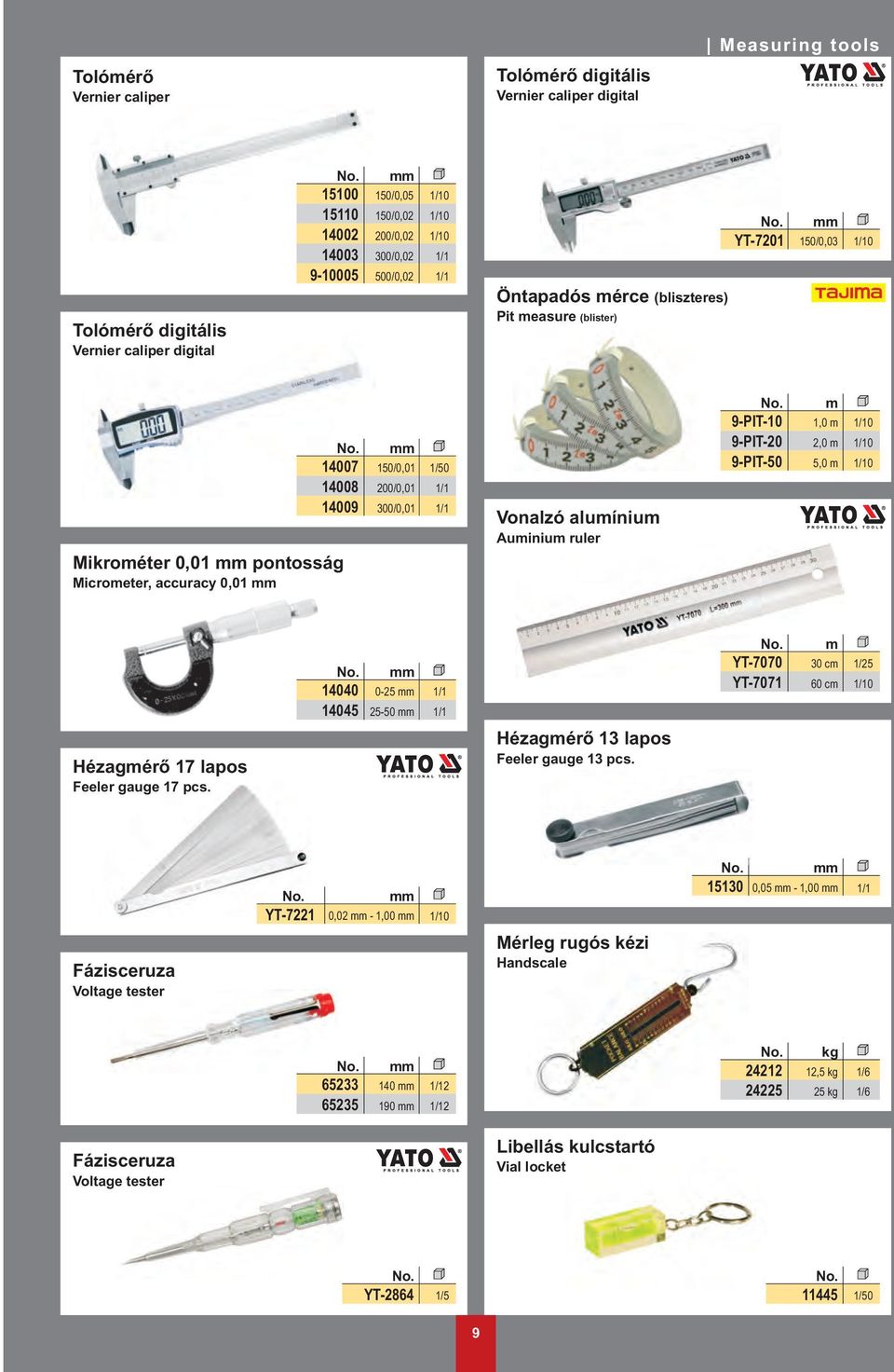 Auminium ruler 9-PIT-10 9-PIT-20 9-PIT-50 m 1,0 m 2,0 m 5,0 m Hézagmérõ 17 lapos Feeler gauge 17 pcs. 14040 14045 0- -50 Hézagmérõ 13 lapos Feeler gauge 13 pcs.