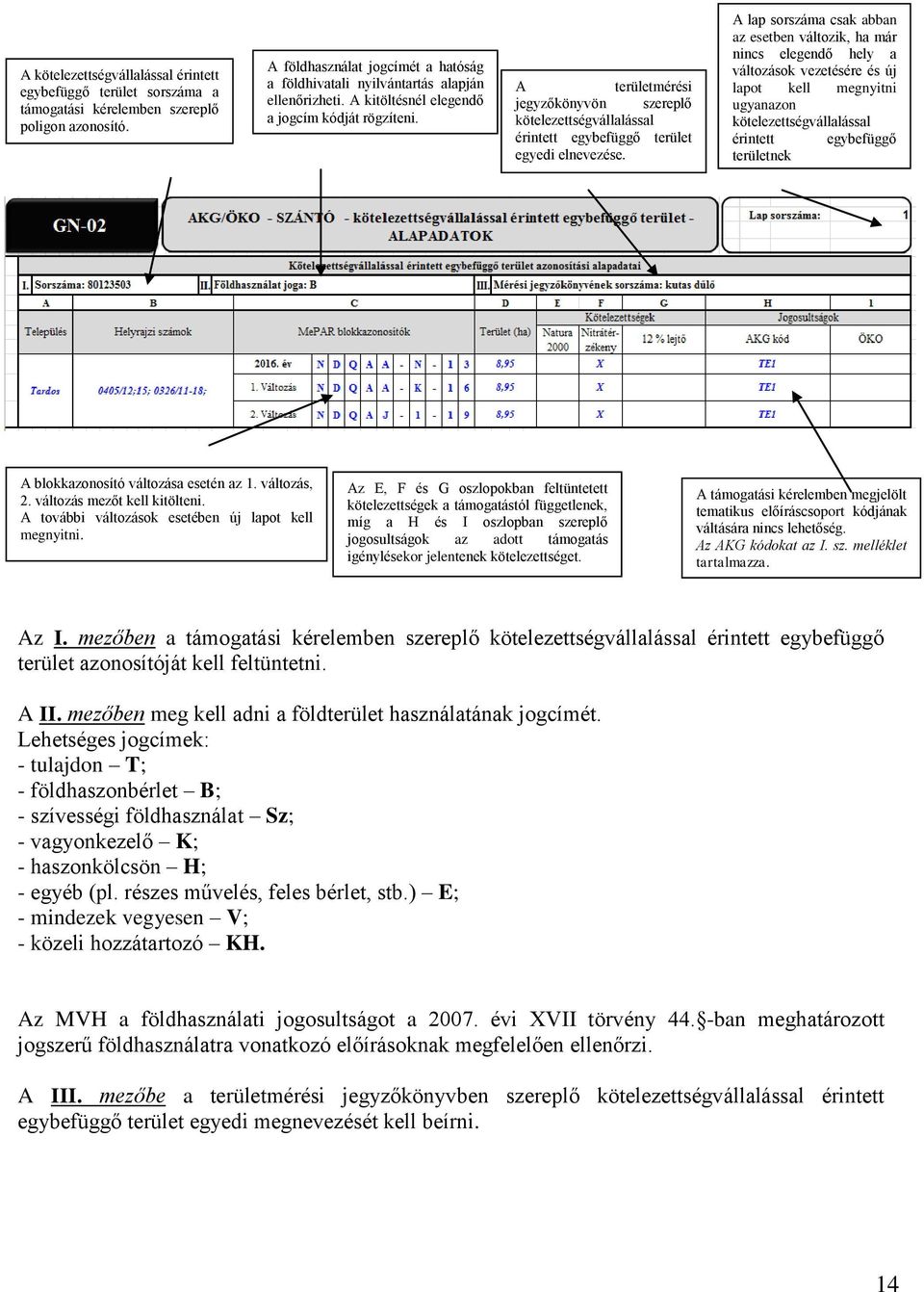 A területmérési jegyzőkönyvön szereplő kötelezettségvállalással érintett egybefüggő terület egyedi elnevezése.