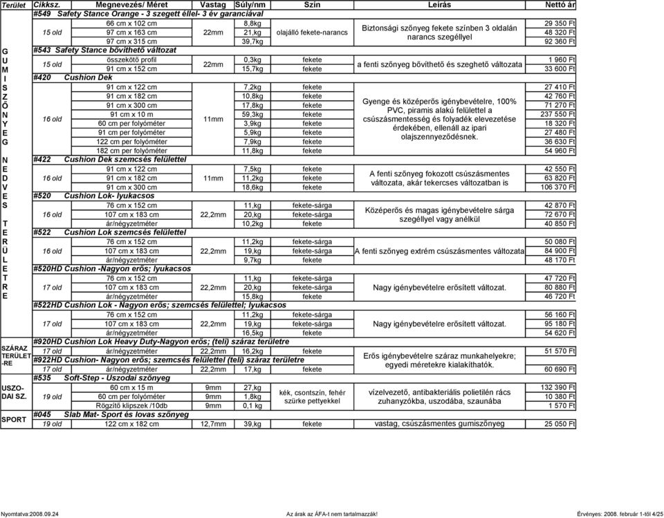 cm 22mm 21,kg olajálló -narancs 48 320 Ft narancs szegéllyel 97 cm x 315 cm 39,7kg 92 360 Ft #543 afety tance bővíthető változat U összekötő profil 0,3kg 1 960 Ft 15 old 22mm a fenti szőnyeg