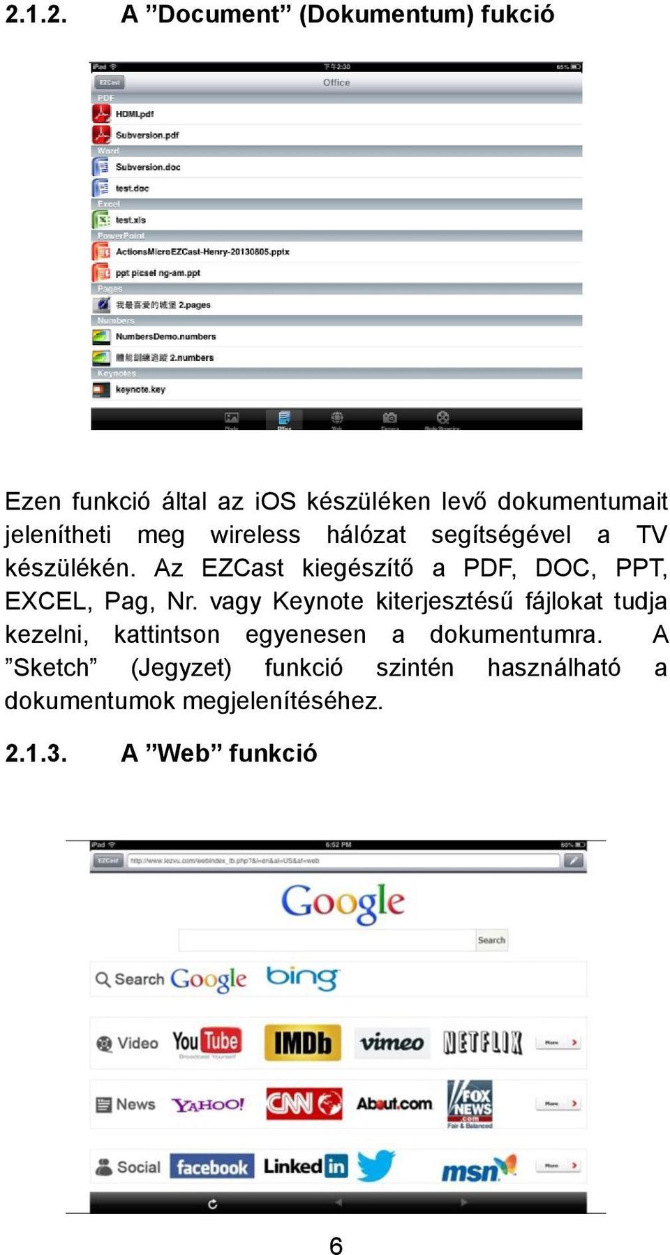 Az EZCast kiegészítő a PDF, DOC, PPT, EXCEL, Pag, Nr.