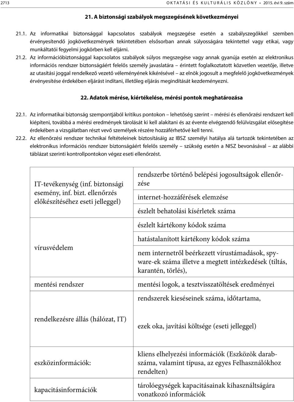 .2. Az információbiztonsággal kapcsolatos szabályok súlyos megszegése vagy annak gyanúja esetén az elektronikus információs rendszer biztonságáért felelős személy javaslatára érintett foglalkoztatott