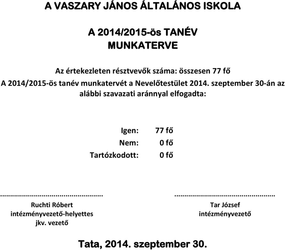 szeptember 30-án az alábbi szavazati aránnyal elfogadta: Igen: Nem: Tartózkodott: 77 fő 0 fő 0