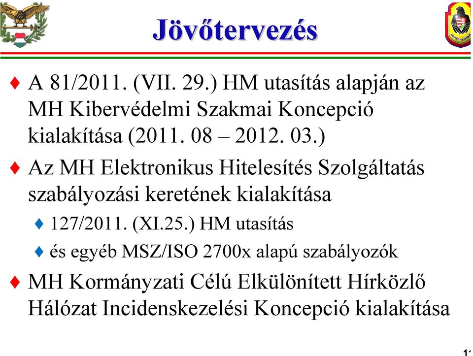 ) Az MH Elektronikus Hitelesítés Szolgáltatás szabályozási keretének kialakítása 127/2011.