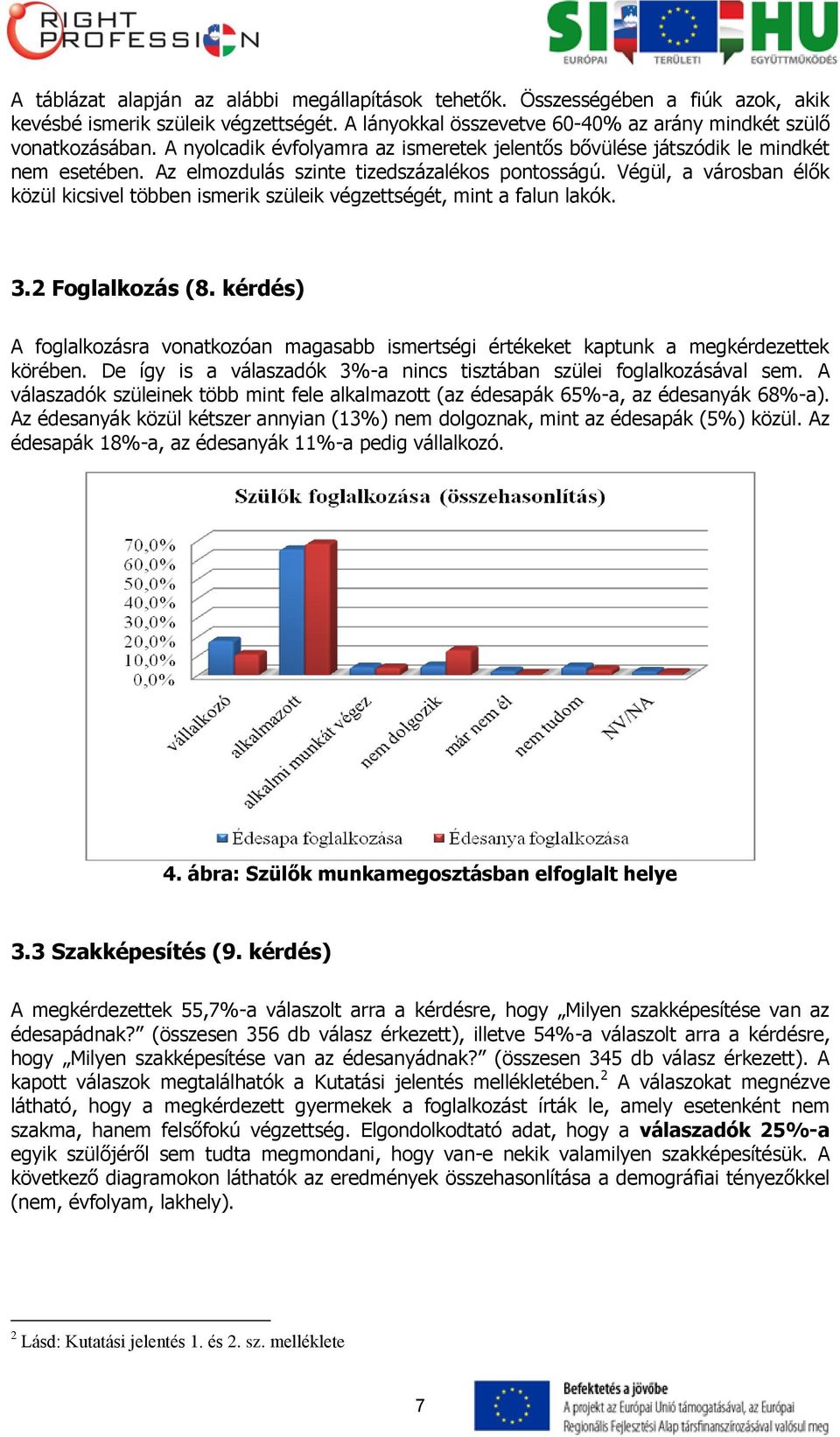 Végül, a városban élők közül kicsivel többen ismerik szüleik végzettségét, mint a falun lakók. 3.2 Foglalkozás (8.