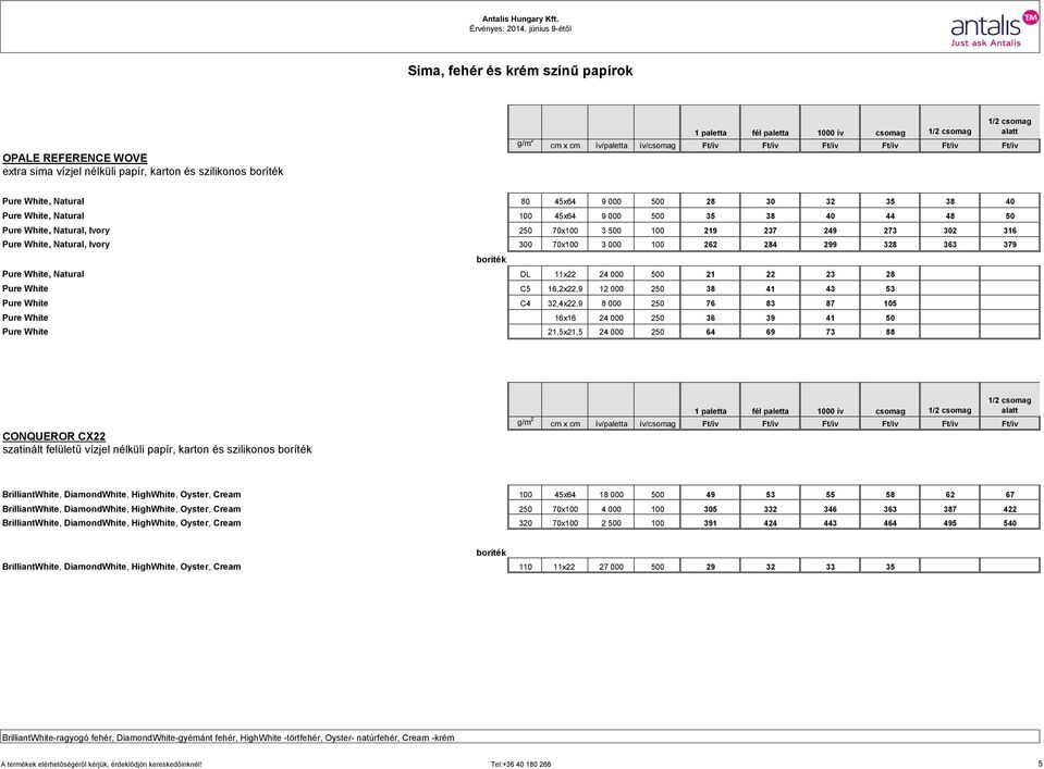 363 379 Pure White, Natural DL 11x22 24 000 500 21 22 23 28 Pure White C5 16,2x22,9 12 000 250 38 41 43 53 Pure White C4 32,4x22,9 8 000 250 76 83 87 105 Pure White 16x16 24 000 250 36 39 41 50 Pure