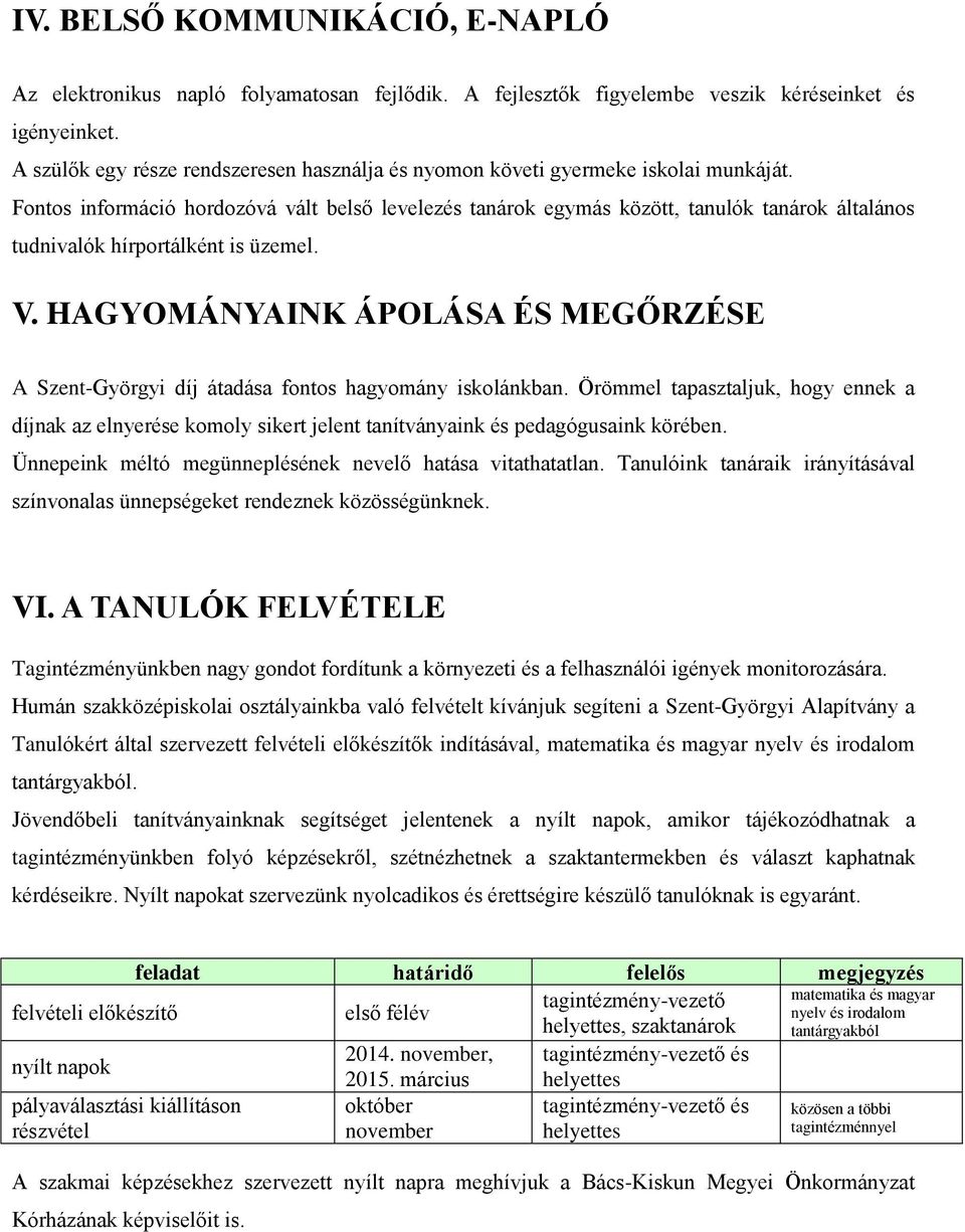 Fontos információ hordozóvá vált belső levelezés tanárok egymás között, tanulók tanárok általános tudnivalók hírportálként is üzemel. V.