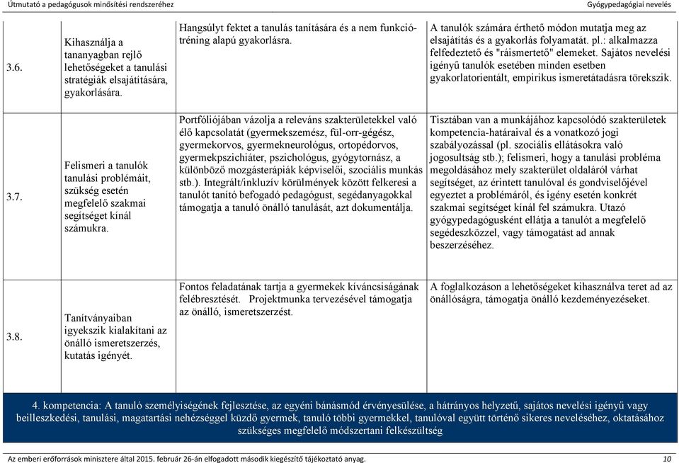 Sajátos nevelési igényű tanulók esetében minden esetben gyakorlatorientált, empirikus ismeretátadásra törekszik. 3.7.