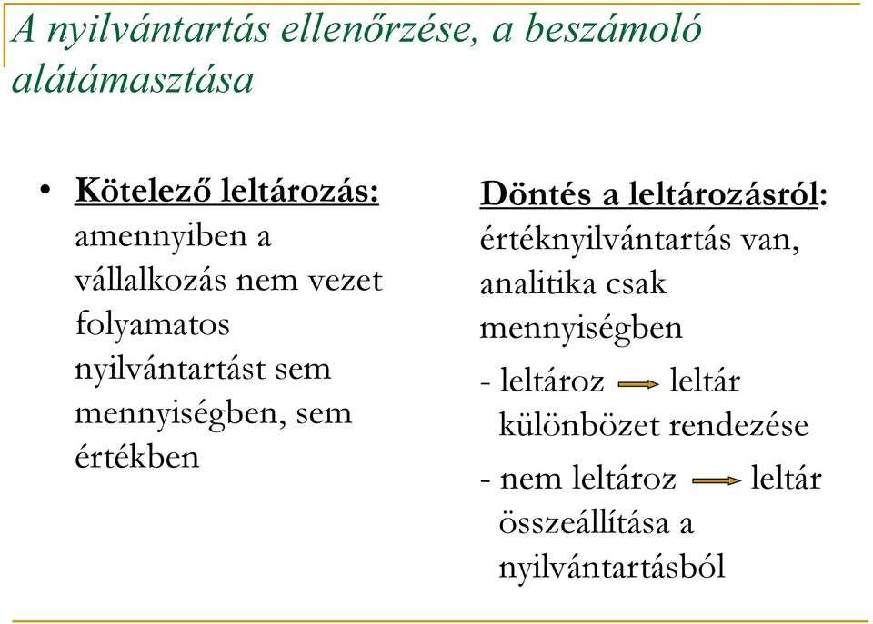 értékben Döntés a leltározásról: értéknyilvántartás van, analitika csak mennyiségben