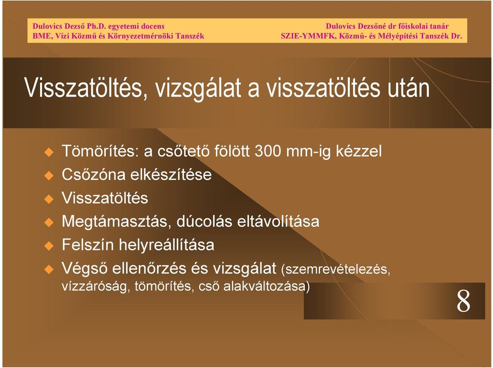 mm-ig kézzel Csőzóna elkészítése Visszatöltés Megtámasztás, dúcolás