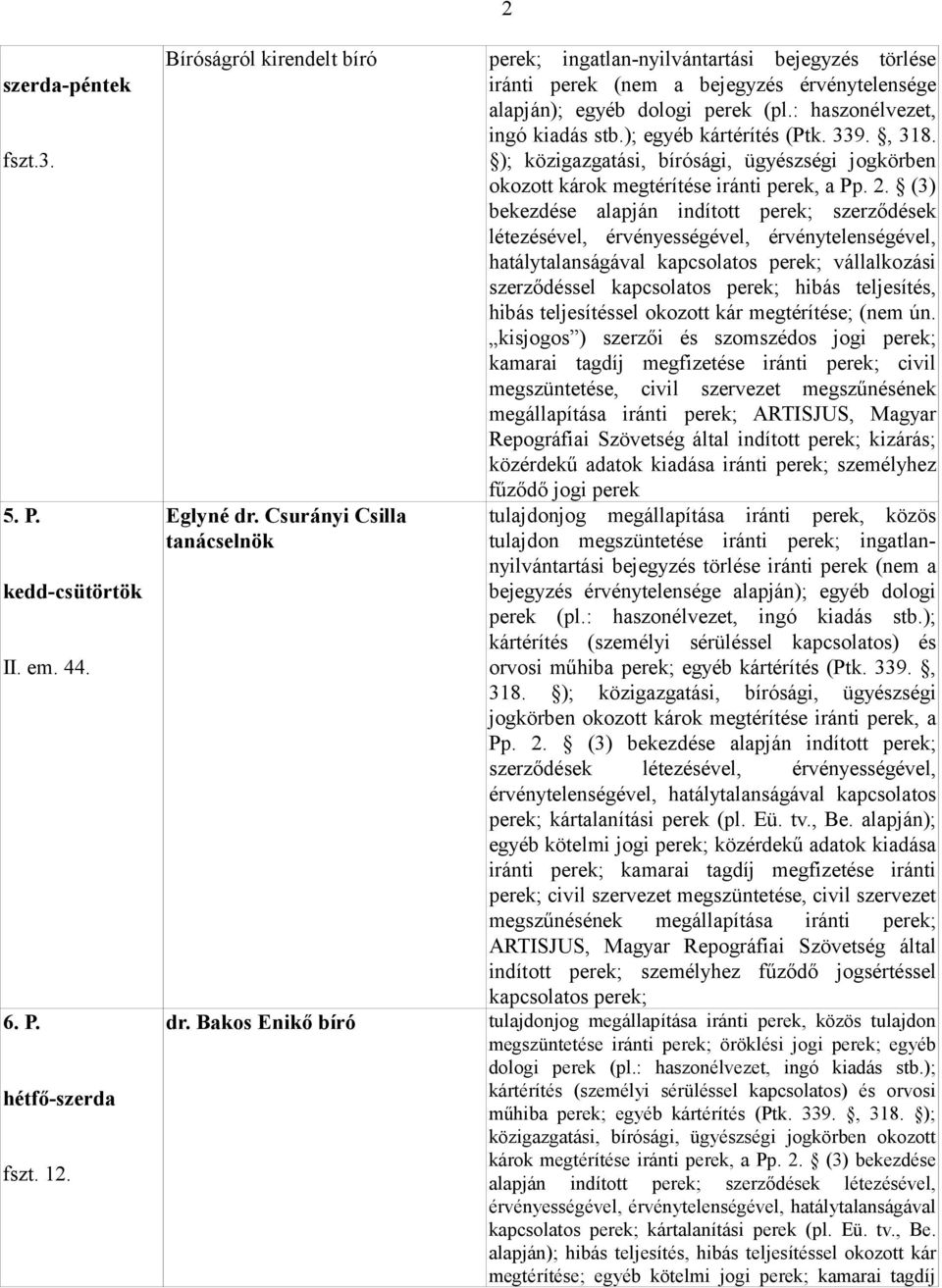 339., 318. ); közigazgatási, bírósági, ügyészségi jogkörben okozott károk megtérítése iránti perek, a Pp. 2.