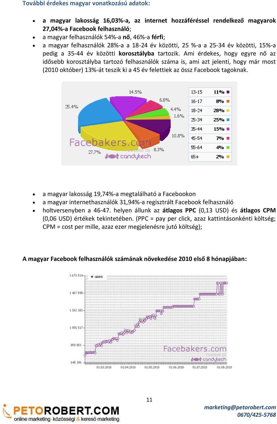 Ami érdekes, hogy egyre nő az idősebb korosztályba tartozó felhasználók száma is, ami azt jelenti, hogy már most (2010 október) 13%-át teszik ki a 45 év felettiek az össz Facebook tagoknak.