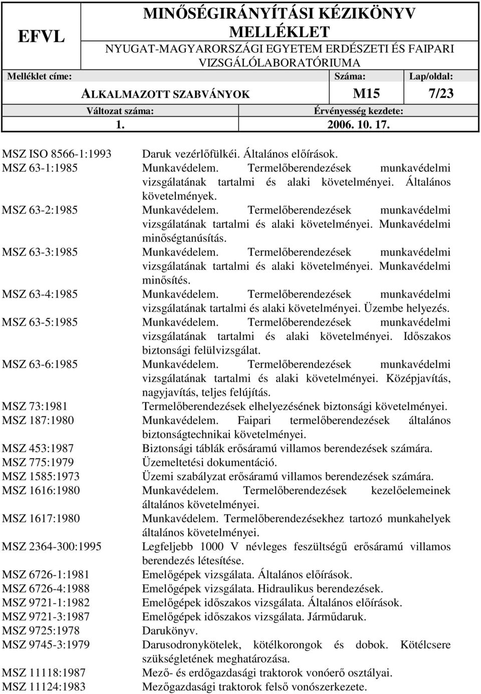 Termelıberendezések munkavédelmi vizsgálatának tartalmi és alaki Munkavédelmi minıségtanúsítás. MSZ 63-3:1985 Munkavédelem.