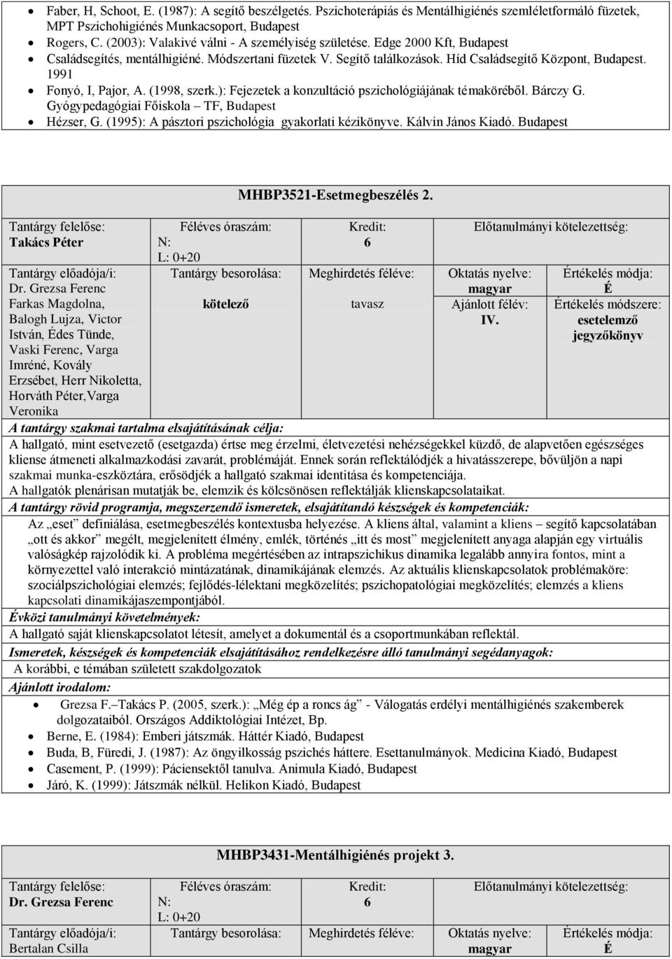 1991 Fonyó, I, Pajor, A. (1998, szerk.): Fejezetek a konzultáció pszichológiájának témaköréből. Bárczy G. Gyógypedagógiai Főiskola TF, Budapest Hézser, G.