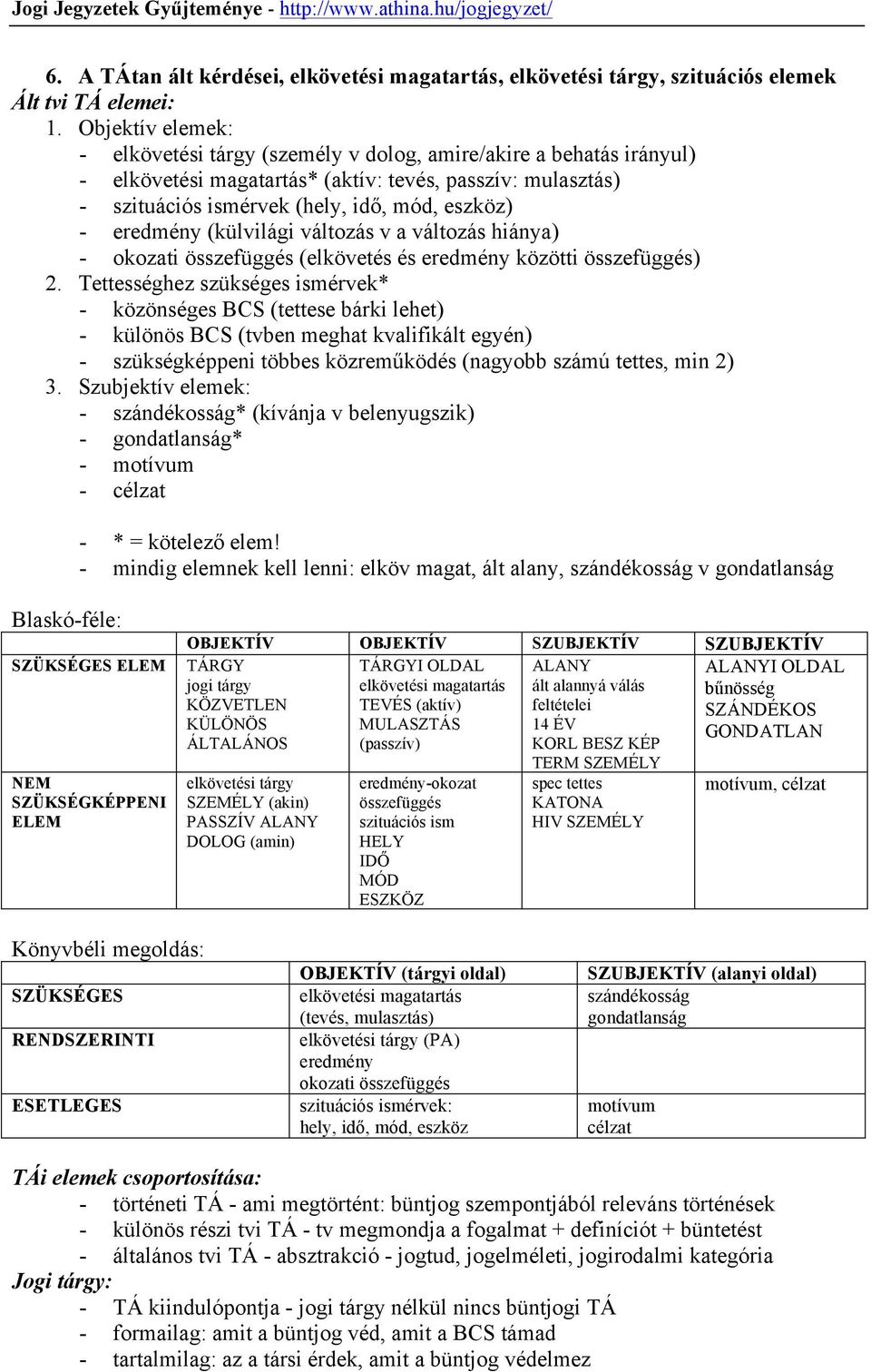 eredmény (külvilági változás v a változás hiánya) - okozati összefüggés (elkövetés és eredmény közötti összefüggés) 2.