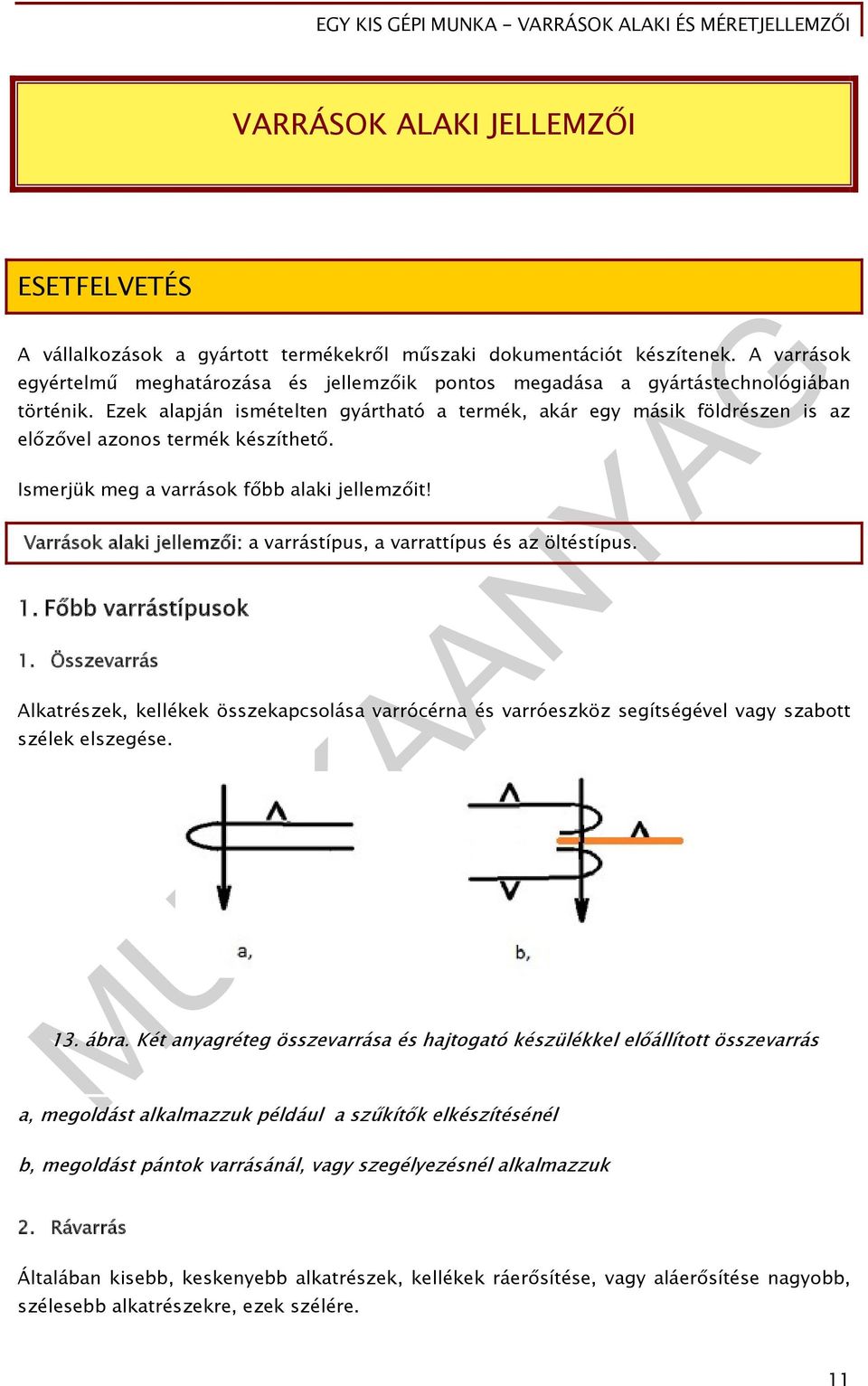 Ezek alapján ismételten gyártható a termék, akár egy másik földrészen is az előzővel azonos termék készíthető. Ismerjük meg a varrások főbb alaki jellemzőit!