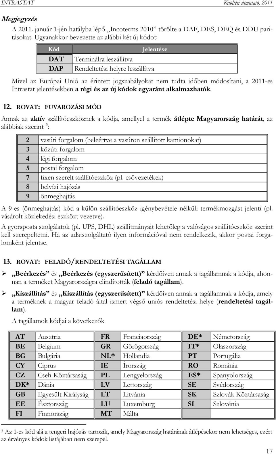 a 2011-es Intrastat jelentésekben a régi és az új kódok egyaránt alkalmazhatók. 12.