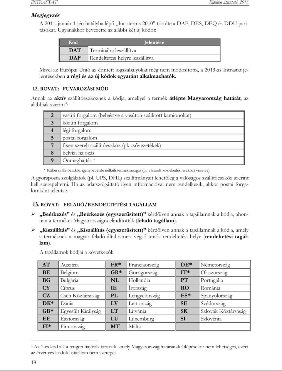 2013-as Intrastat jelentésekben a régi és az új kódok egyaránt alkalmazhatók. 12.