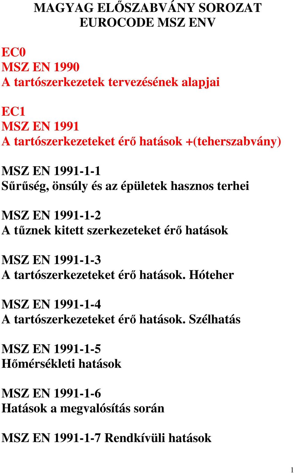 tűznek kitett szerkezeteket érő hatások MSZ EN 1991-1-3 A tartószerkezeteket érő hatások.