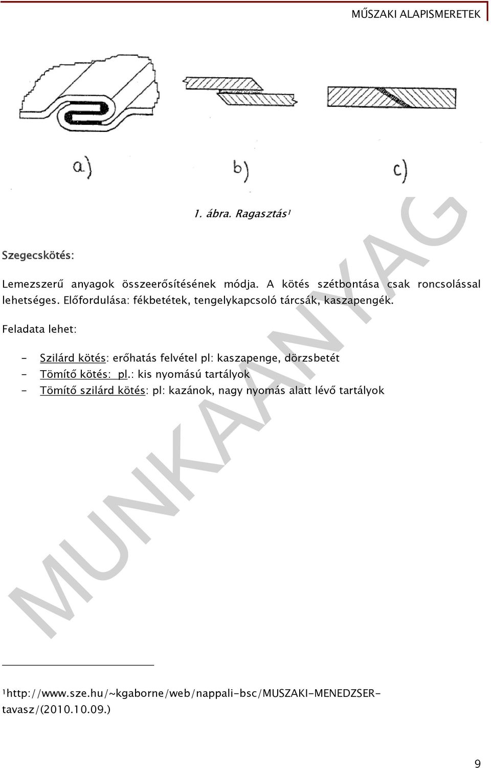 Feladata lehet: - Szilárd kötés: erőhatás felvétel pl: kaszapenge, dörzsbetét - Tömítő kötés: pl.