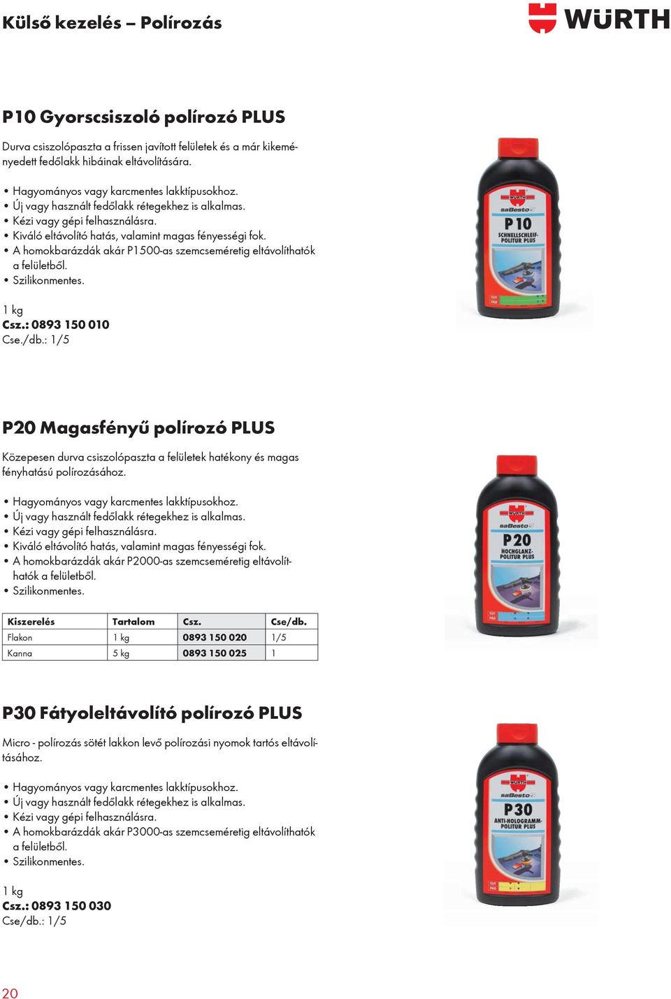 A homokbarázdák akár P1500-as szemcseméretig eltávolíthatók a felületből. Szilikonmentes. 1 kg Csz.: 0893 150 010 Cse./db.