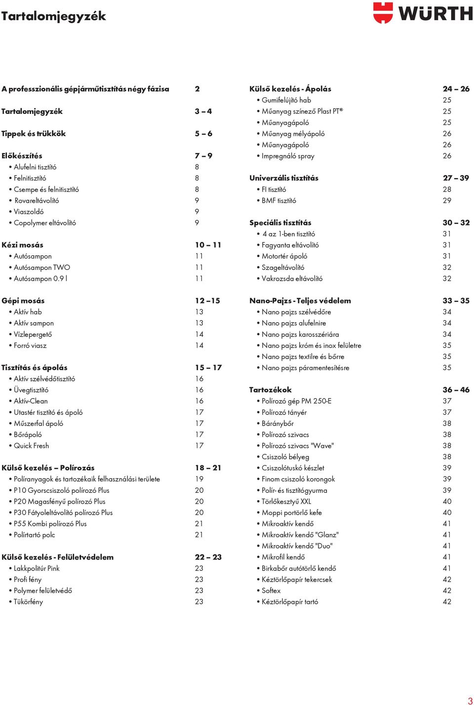 9 l 11 Gépi mosás 12 15 Aktív hab 13 Aktív sampon 13 Vízlepergető 14 Forró viasz 14 Tisztítás és ápolás 15 17 Aktív szélvédőtisztító 16 Üvegtisztító 16 Aktív-Clean 16 Utastér tisztító és ápoló 17