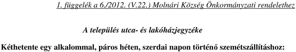 település utca- és lakóházjegyzéke Kéthetente