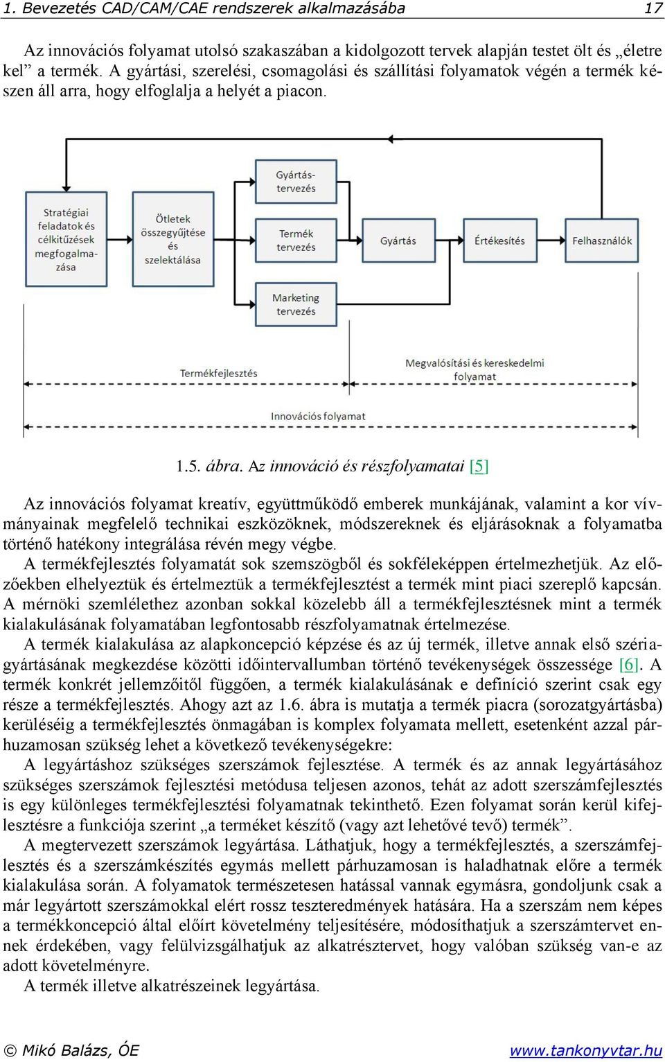 Az innováció és részfolyamatai [5] Az innovációs folyamat kreatív, együttműködő emberek munkájának, valamint a kor vívmányainak megfelelő technikai eszközöknek, módszereknek és eljárásoknak a