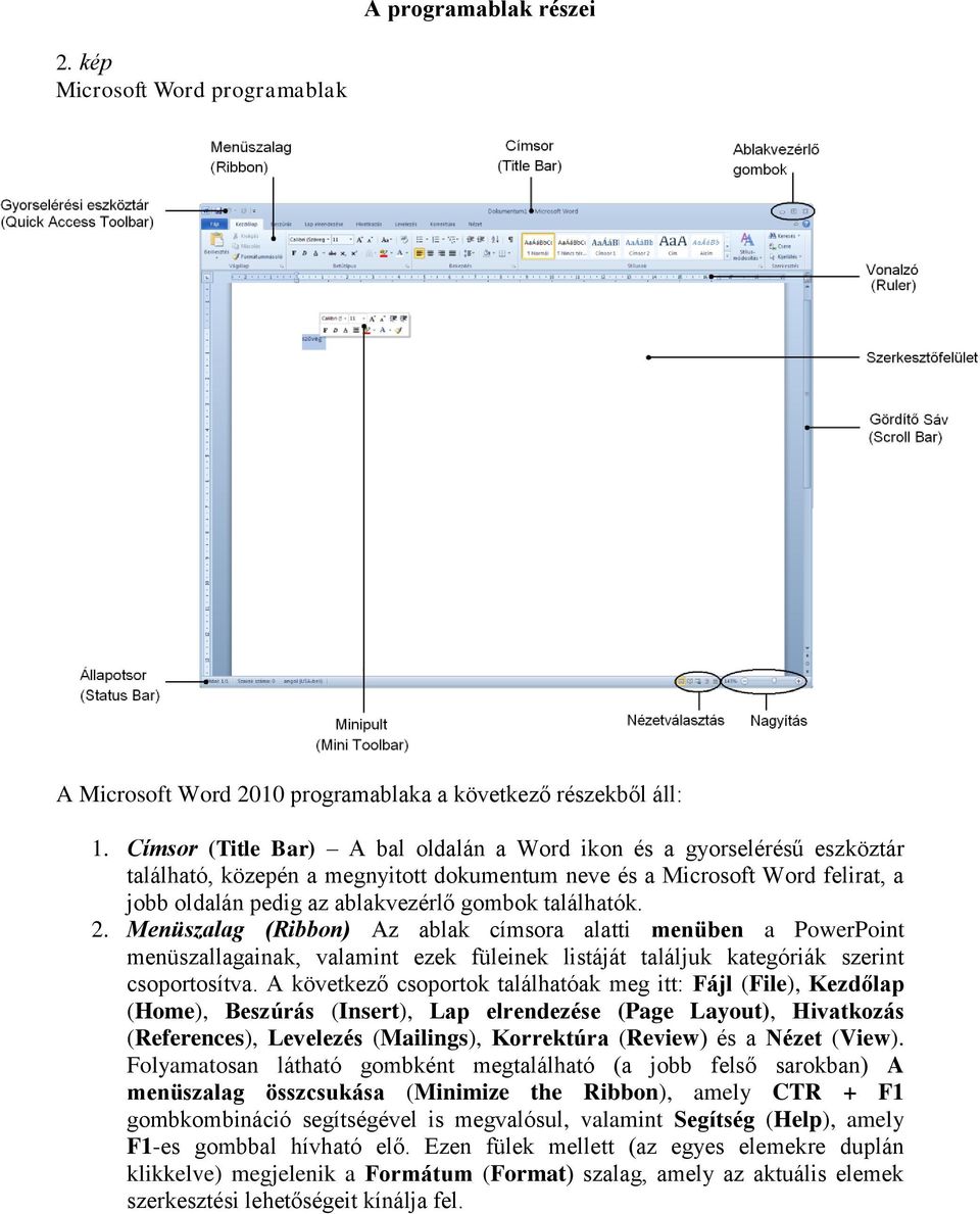 találhatók. 2. Menüszalag (Ribbon) Az ablak címsora alatti menüben a PowerPoint menüszallagainak, valamint ezek füleinek listáját találjuk kategóriák szerint csoportosítva.