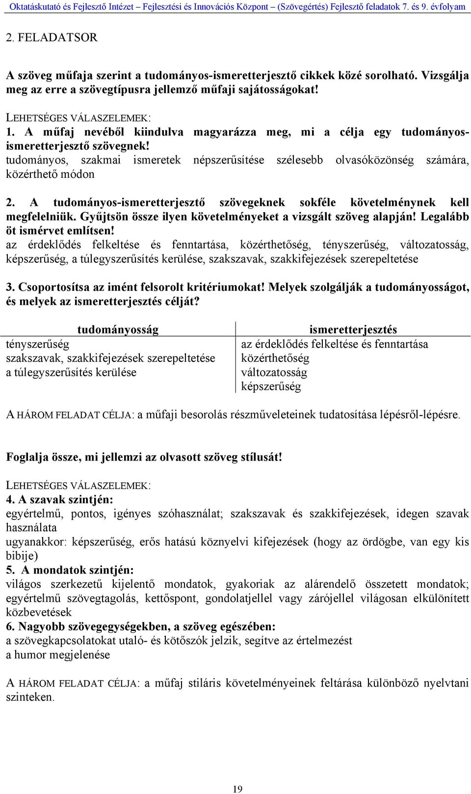 A tudományos-ismeretterjesztő szövegeknek sokféle követelménynek kell megfelelniük. Gyűjtsön össze ilyen követelményeket a vizsgált szöveg alapján! Legalább öt ismérvet említsen!