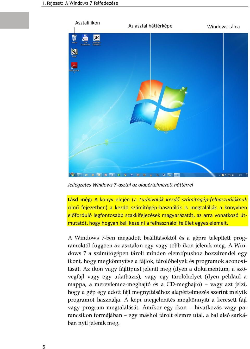 kezelni a felhasználói felület egyes elemeit. A Windows 7-ben megadott beállításoktól és a gépre telepített programoktól függően az asztalon egy vagy több ikon jelenik meg.