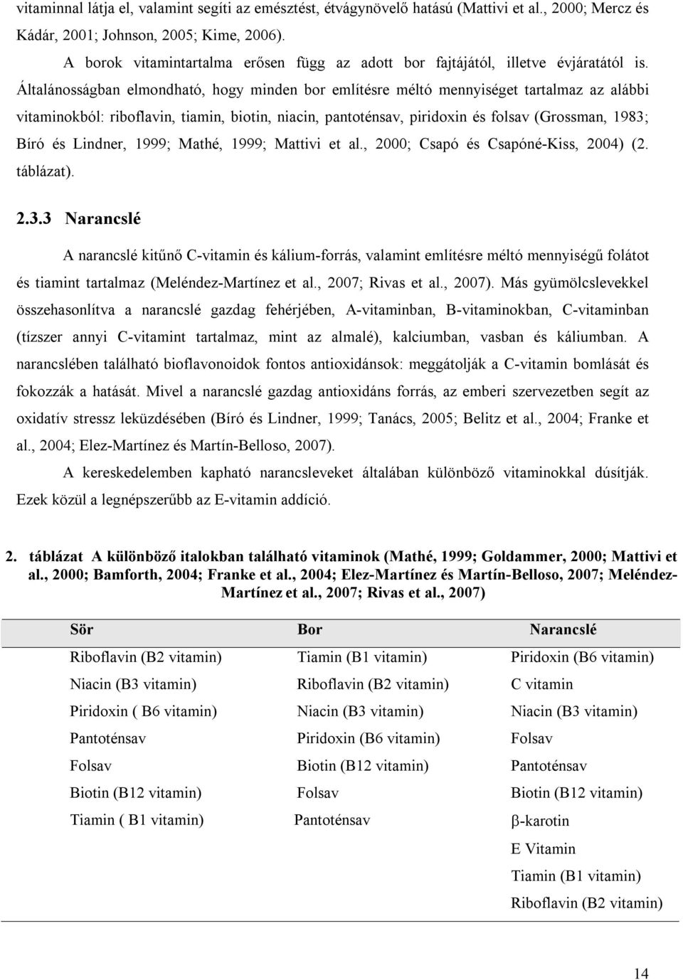 Általánosságban elmondható, hogy minden bor említésre méltó mennyiséget tartalmaz az alábbi vitaminokból: riboflavin, tiamin, biotin, niacin, pantoténsav, piridoxin és folsav (Grossman, 1983; Bíró és