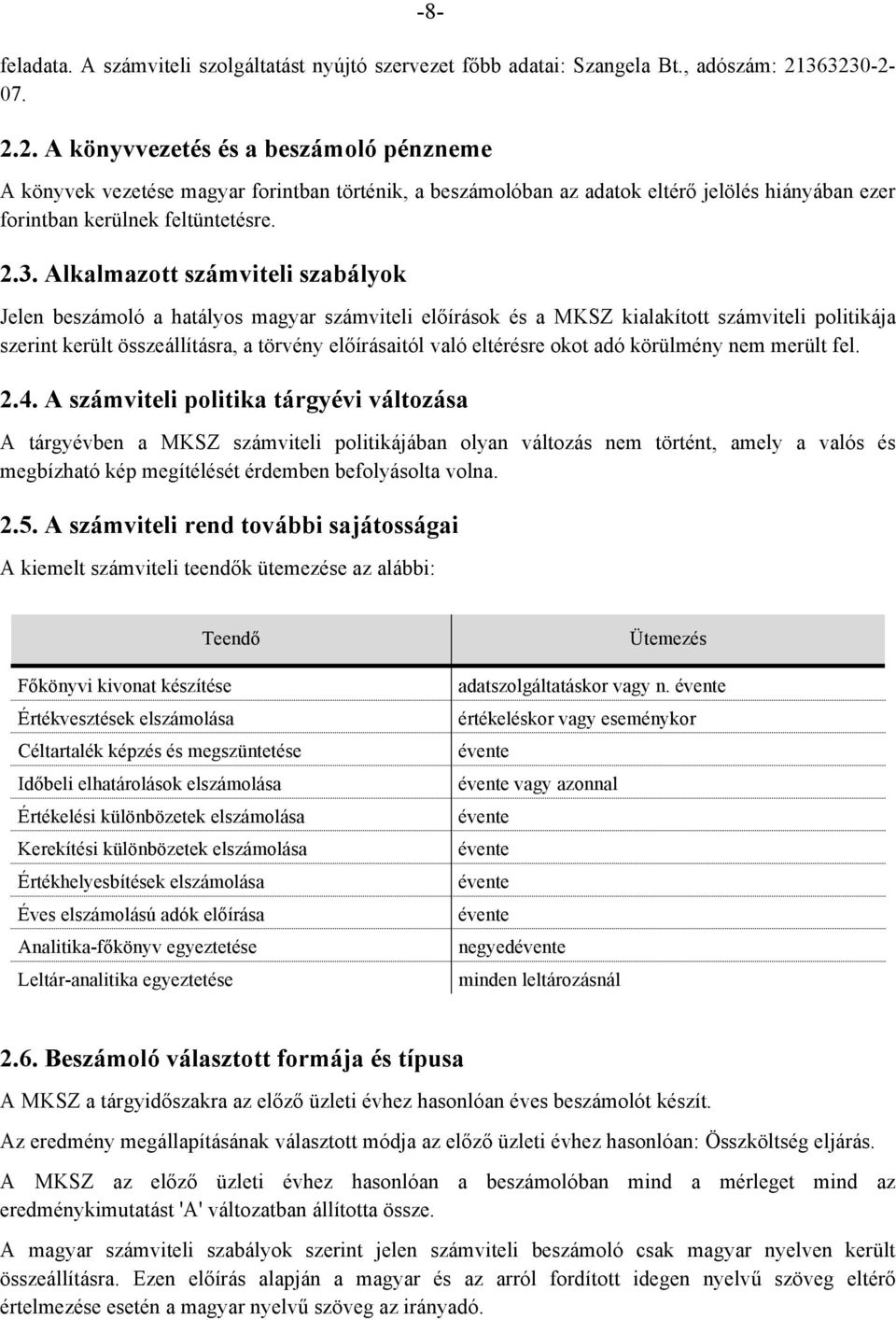 Alkalmazott számviteli szabályok Jelen beszámoló a hatályos magyar számviteli előírások és a MKSZ kialakított számviteli politikája szerint került összeállításra, a törvény előírásaitól való