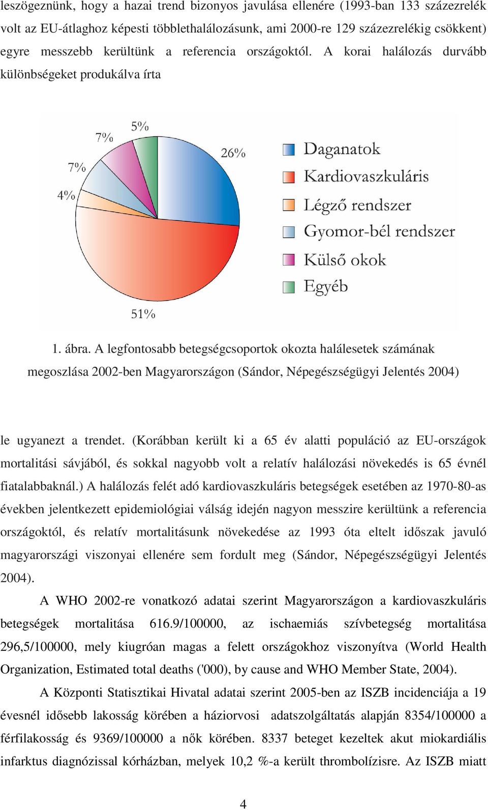 A legfontosabb betegségcsoportok okozta halálesetek számának megoszlása 2002-ben Magyarországon (Sándor, Népegészségügyi Jelentés 2004) le ugyanezt a trendet.