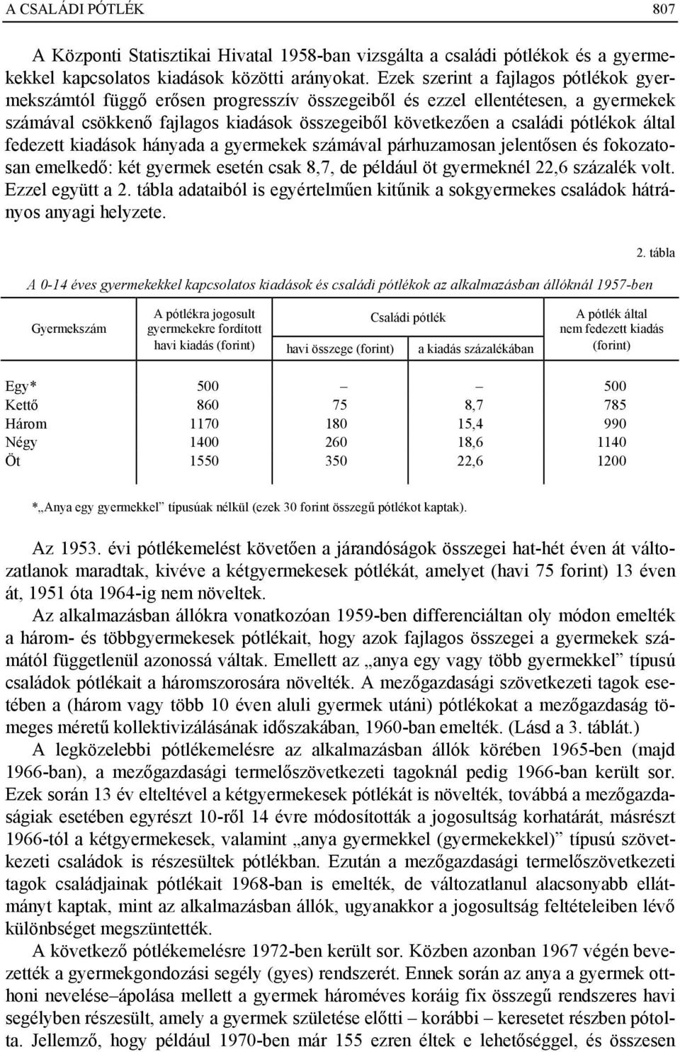 által fedezett kiadások hányada a gyermekek számával párhuzamosan jelentősen és fokozatosan emelkedő: két gyermek esetén csak 8,7, de például öt gyermeknél 22,6 százalék volt. Ezzel együtt a 2.