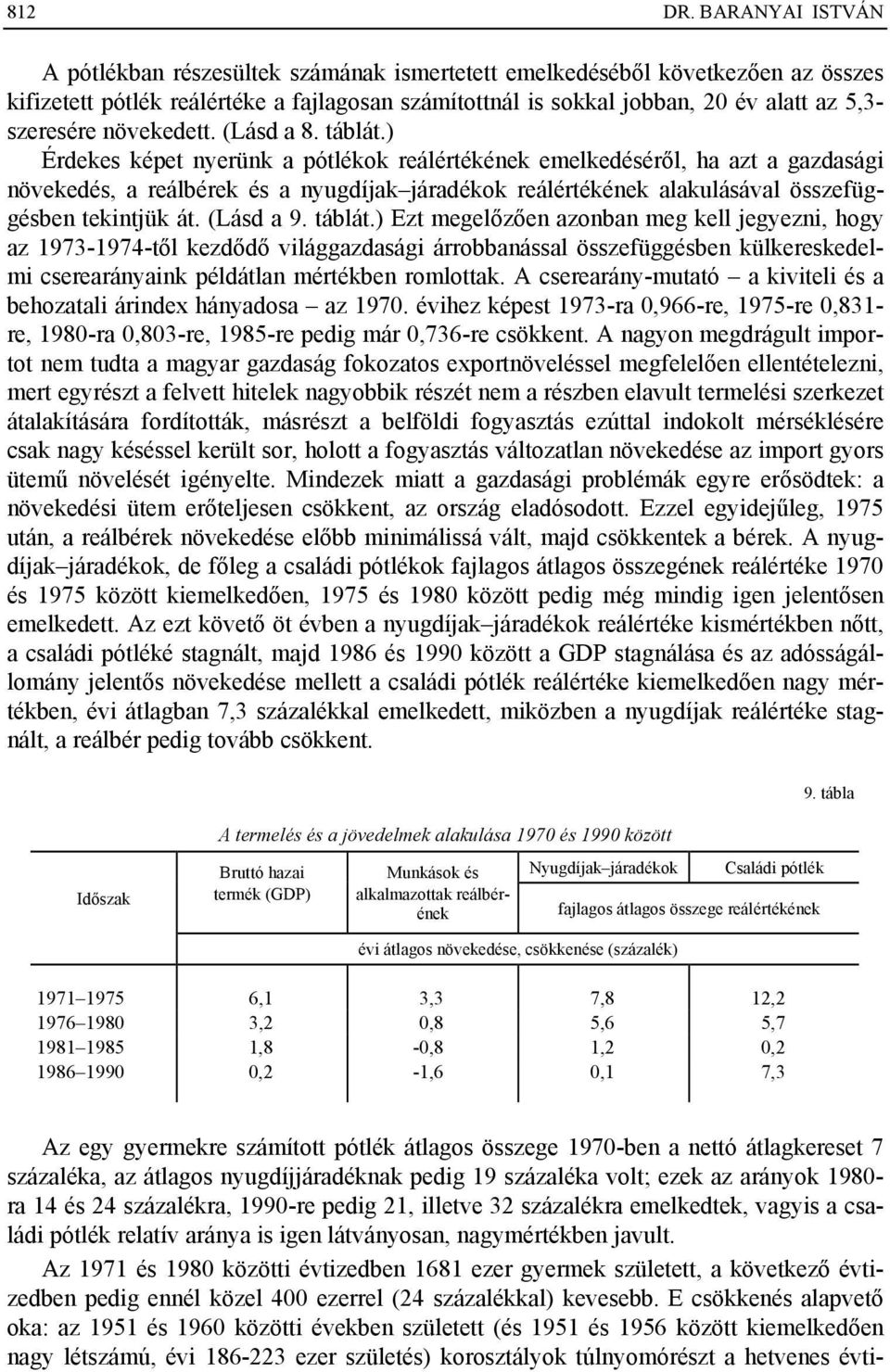 ) Érdekes képet nyerünk a pótlékok reálértékének emelkedéséről, ha azt a gazdasági növekedés, a reálbérek és a nyugdíjak járadékok reálértékének alakulásával összefüggésben tekintjük át. (Lásd a 9.