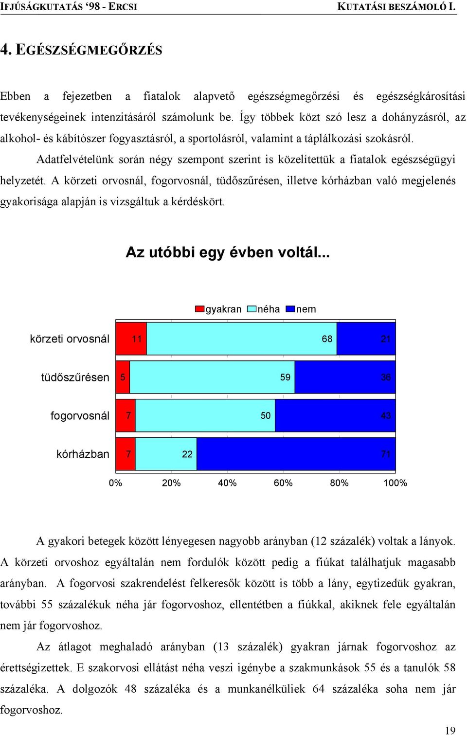 Adatfelvételünk során négy szempont szerint is közelítettük a fiatalok egészségügyi helyzetét.